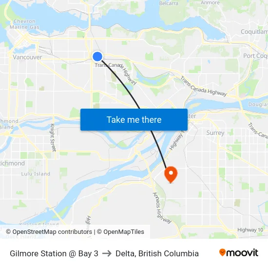 Gilmore Station @ Bay 3 to Delta, British Columbia map