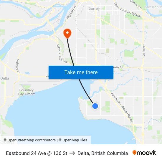 Eastbound 24 Ave @ 136 St to Delta, British Columbia map