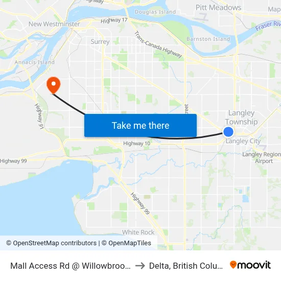 Mall Access Rd @ Willowbrook Mall to Delta, British Columbia map