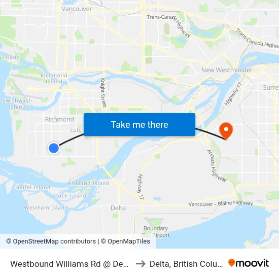 Westbound Williams Rd @ Deagle Rd to Delta, British Columbia map