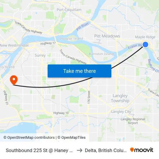 Southbound 225 St @ Haney Bypass to Delta, British Columbia map