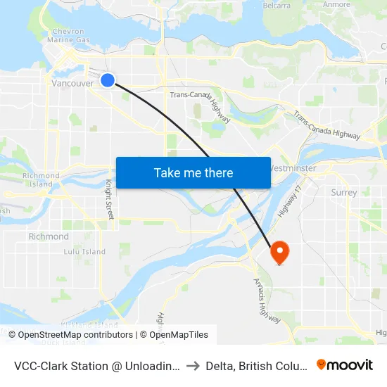 VCC-Clark Station @ Unloading Only to Delta, British Columbia map
