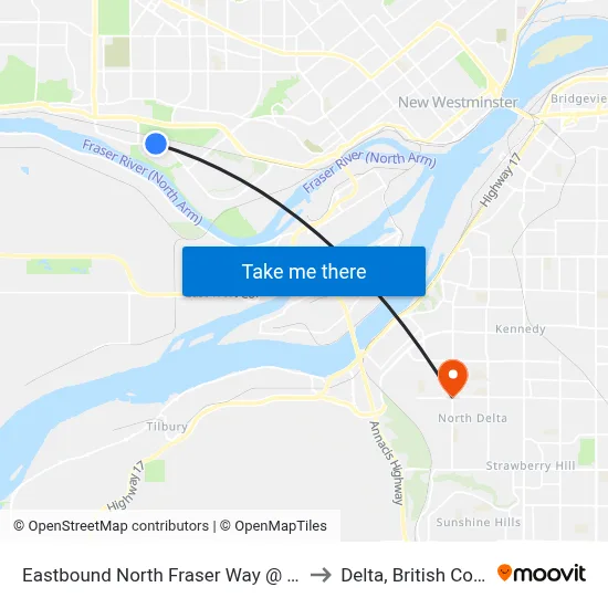 Eastbound North Fraser Way @ 5000 Block to Delta, British Columbia map