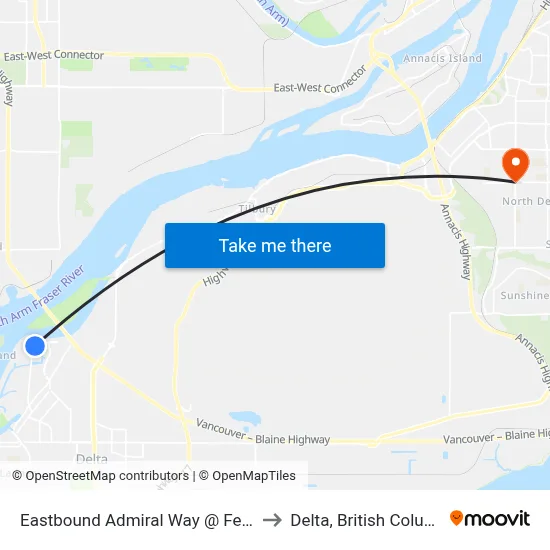 Eastbound Admiral Way @ Ferry Rd to Delta, British Columbia map