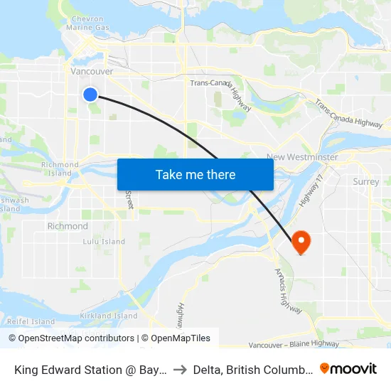 King Edward Station @ Bay 2 to Delta, British Columbia map