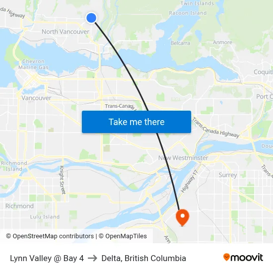 Lynn Valley @ Bay 4 to Delta, British Columbia map