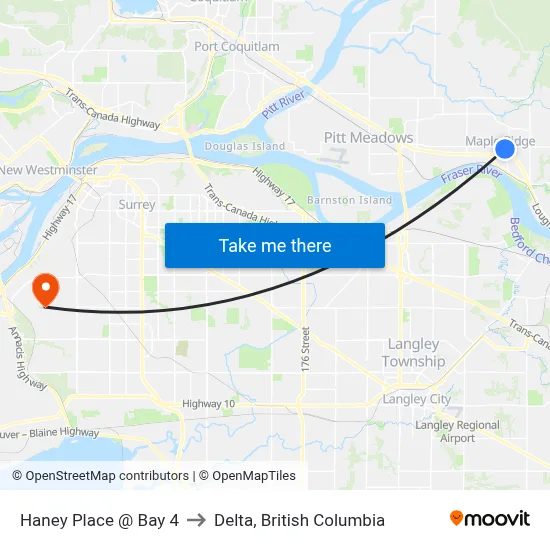 Haney Place @ Bay 4 to Delta, British Columbia map