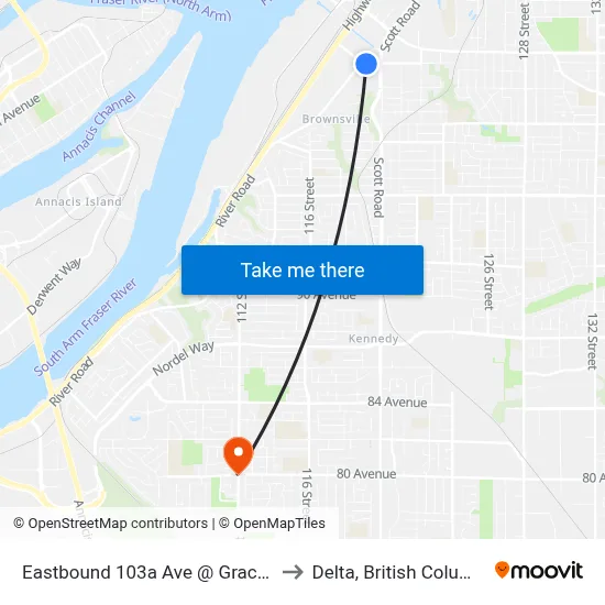 Eastbound 103a Ave @ Grace Rd to Delta, British Columbia map