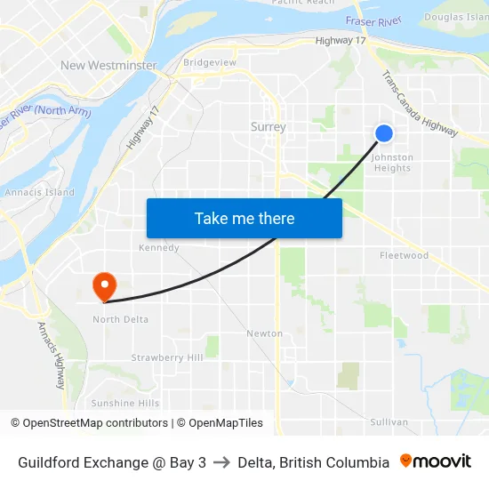 Guildford Exchange @ Bay 3 to Delta, British Columbia map