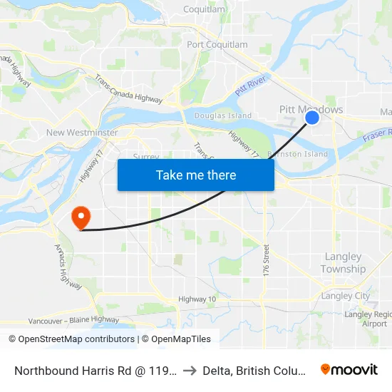 Northbound Harris Rd @ 119 Ave to Delta, British Columbia map