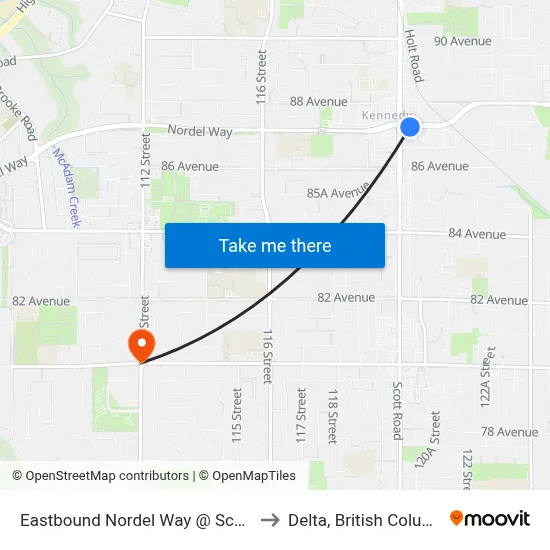 Eastbound Nordel Way @ Scott Rd to Delta, British Columbia map