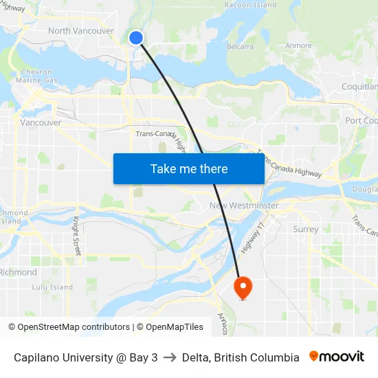 Capilano University @ Bay 3 to Delta, British Columbia map