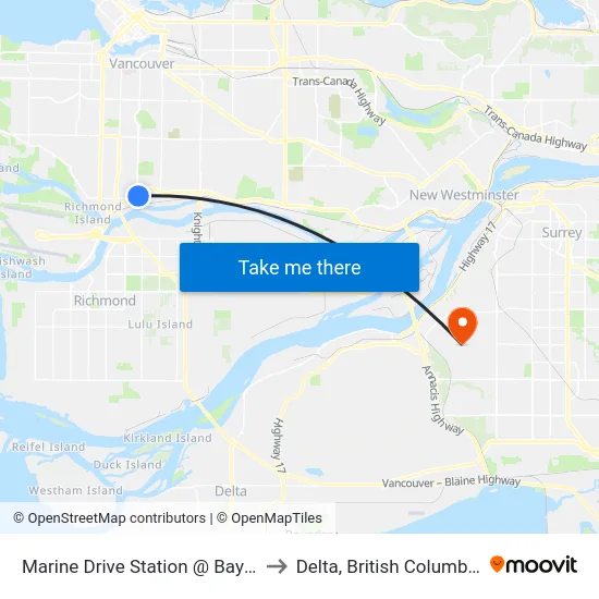 Marine Drive Station @ Bay 2 to Delta, British Columbia map