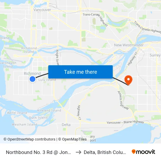 Northbound No. 3 Rd @ Jones Rd to Delta, British Columbia map