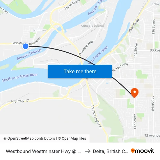 Westbound Westminster Hwy @ Hwy 91 Offramp to Delta, British Columbia map
