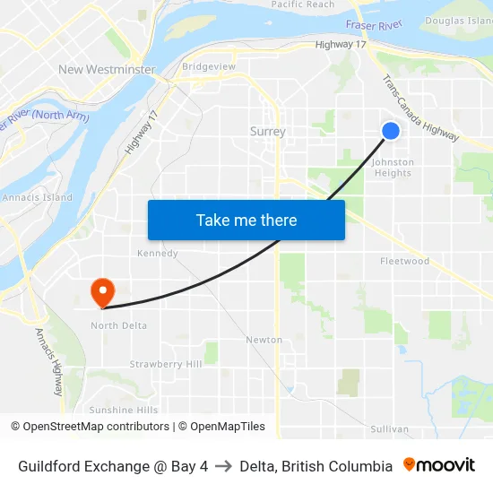 Guildford Exchange @ Bay 4 to Delta, British Columbia map