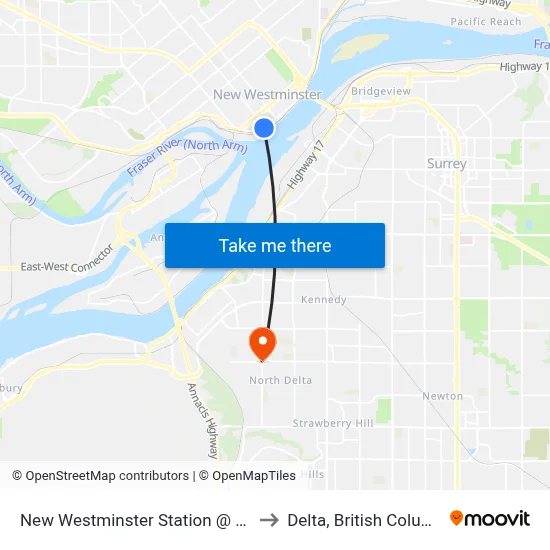 New Westminster Station @ Bay 2 to Delta, British Columbia map