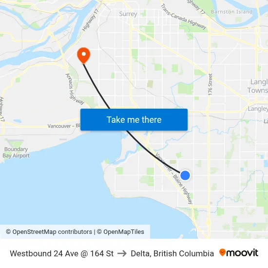 Westbound 24 Ave @ 164 St to Delta, British Columbia map