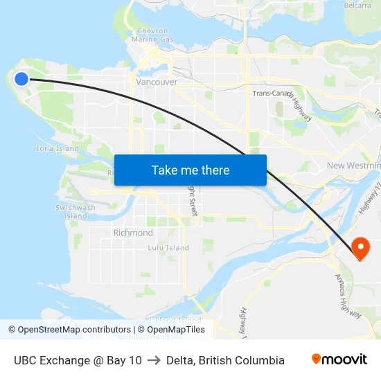 UBC Exchange @ Bay 10 to Delta, British Columbia map