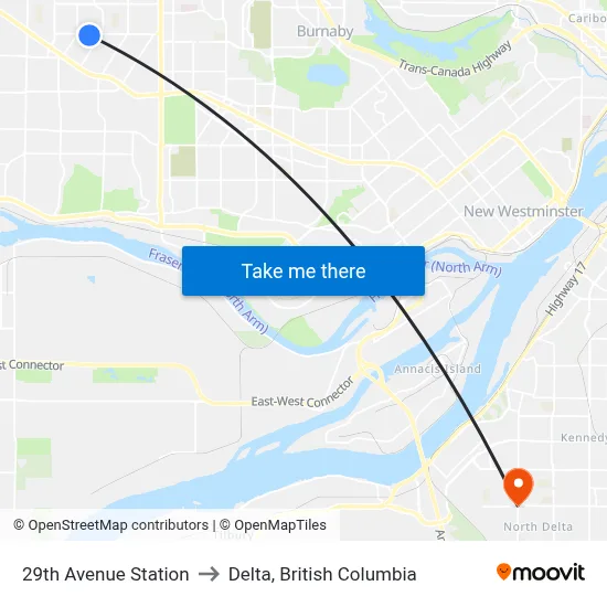 29th Avenue Station to Delta, British Columbia map
