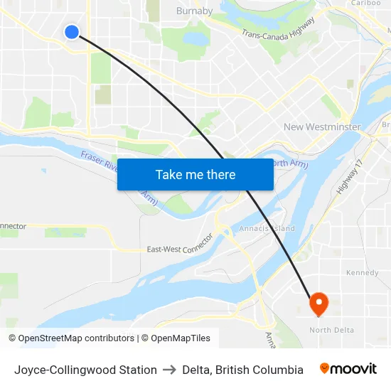 Joyce-Collingwood Station to Delta, British Columbia map