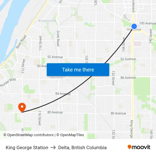 King George Station to Delta, British Columbia map