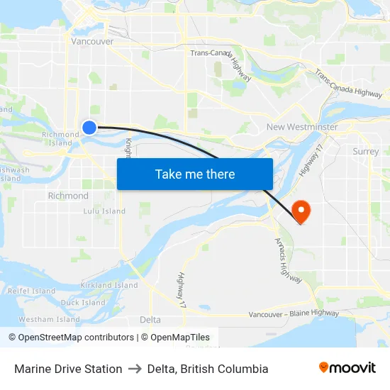 Marine Drive Station to Delta, British Columbia map