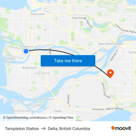 Templeton Station to Delta, British Columbia map