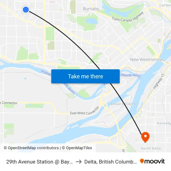 29th Avenue Station @ Bay 4 to Delta, British Columbia map