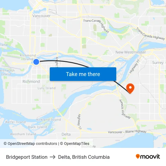 Bridgeport Station to Delta, British Columbia map