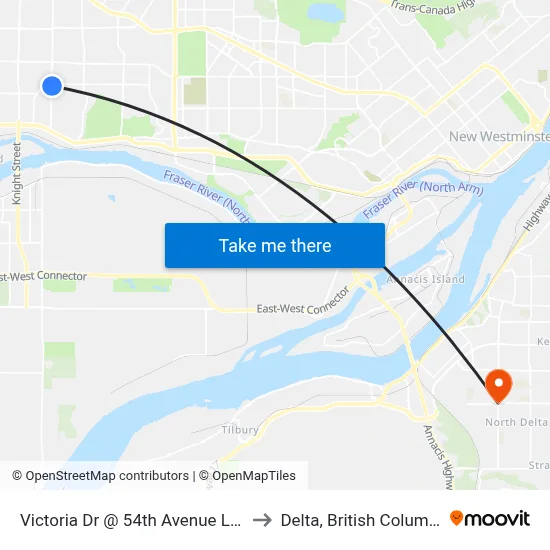 Victoria Dr @ 54th Avenue Loop to Delta, British Columbia map