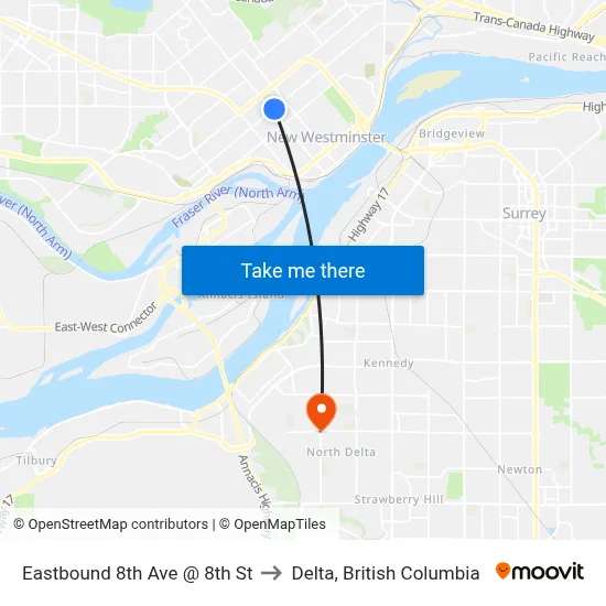 Eastbound 8th Ave @ 8th St to Delta, British Columbia map