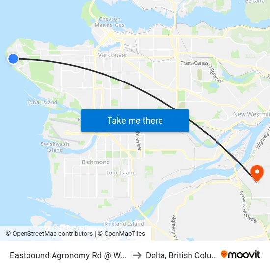 Eastbound Agronomy Rd @ West Mall to Delta, British Columbia map