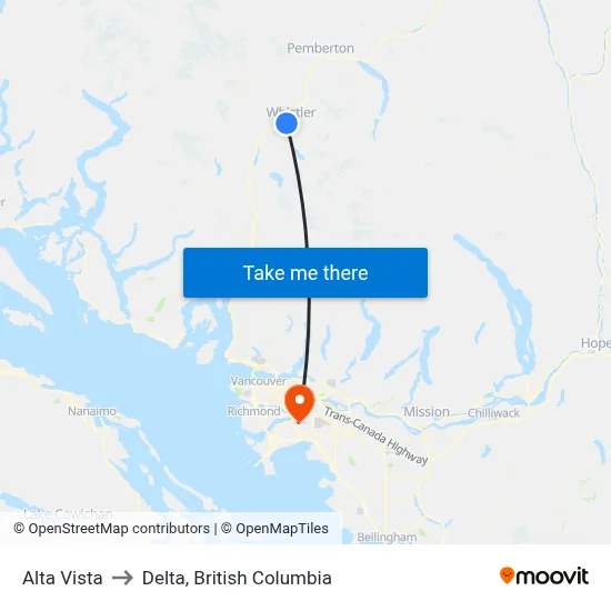 Alta Vista to Delta, British Columbia map