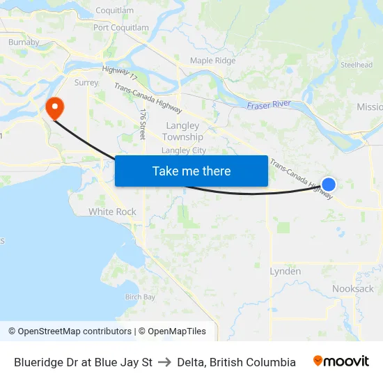 Blueridge Dr at Blue Jay St to Delta, British Columbia map