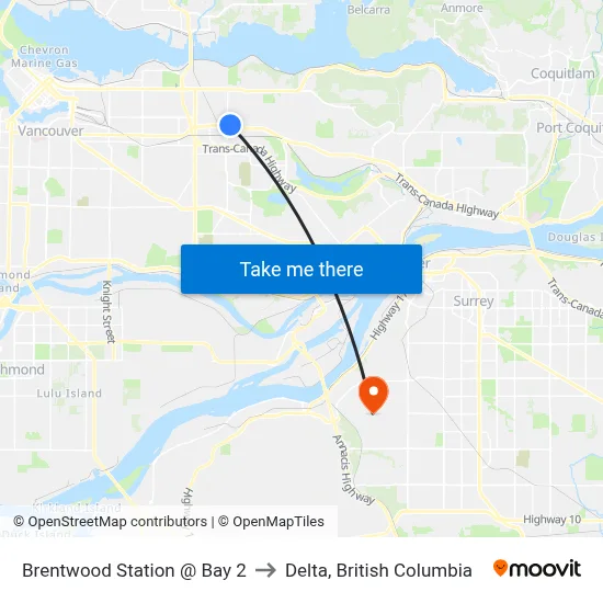 Brentwood Station @ Bay 2 to Delta, British Columbia map