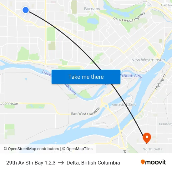 29th Av Stn Bay 1,2,3 to Delta, British Columbia map