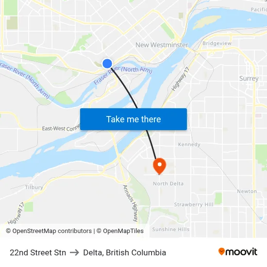 22nd Street Stn to Delta, British Columbia map