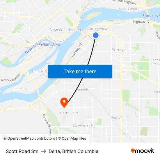 Scott Road Stn to Delta, British Columbia map