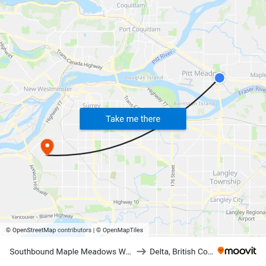 Southbound Maple Meadows Way @ 200 St to Delta, British Columbia map