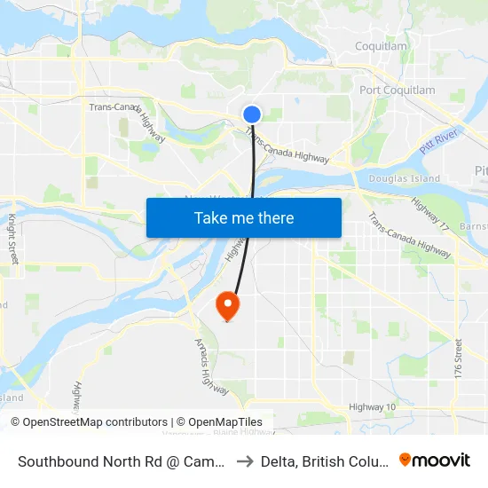 Southbound North Rd @ Cameron St to Delta, British Columbia map
