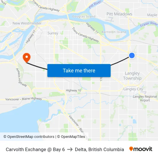 Carvolth Exchange @ Bay 6 to Delta, British Columbia map