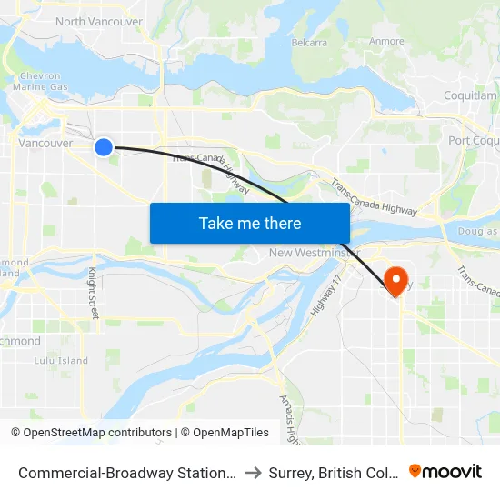 Commercial-Broadway Station @ Bay 2 to Surrey, British Columbia map
