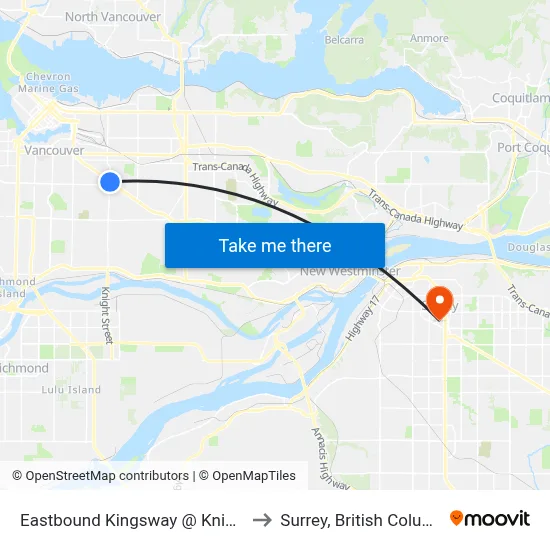 Eastbound Kingsway @ Knight St to Surrey, British Columbia map