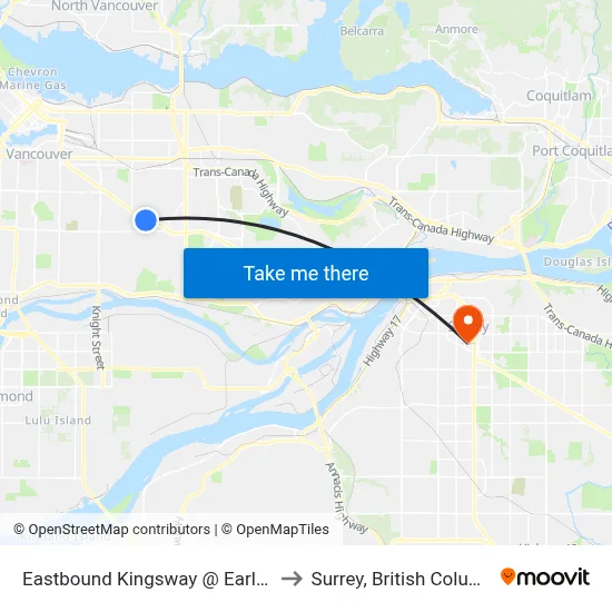 Eastbound Kingsway @ Earles St to Surrey, British Columbia map