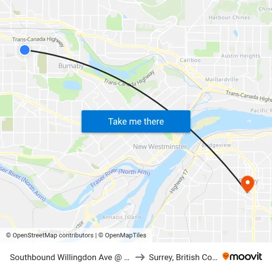 Southbound Willingdon Ave @ Goard Way to Surrey, British Columbia map