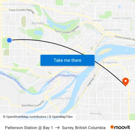 Patterson Station @ Bay 1 to Surrey, British Columbia map