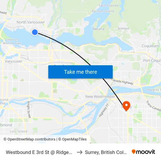 Westbound E 3rd St @ Ridgeway Ave to Surrey, British Columbia map