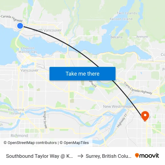 Southbound Taylor Way @ Keith Rd to Surrey, British Columbia map