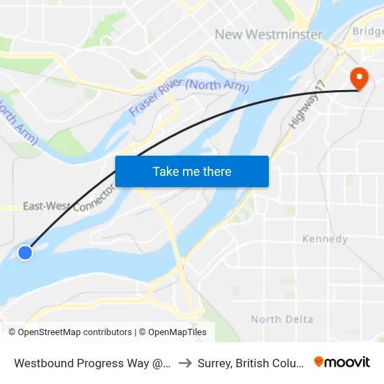 Westbound Progress Way @ 76 St to Surrey, British Columbia map